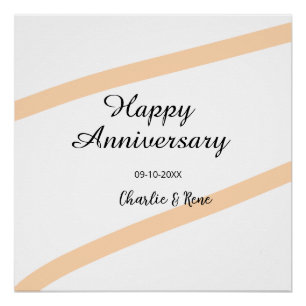 Glücklicher Hochzeitstag orange Pastelllinien Name Poster