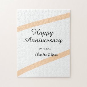 Glücklicher Hochzeitstag orange Pastelllinien Name Puzzle