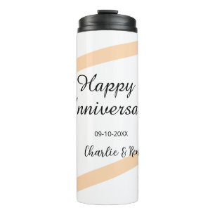 Glücklicher Hochzeitstag orange Pastelllinien Name Thermosbecher