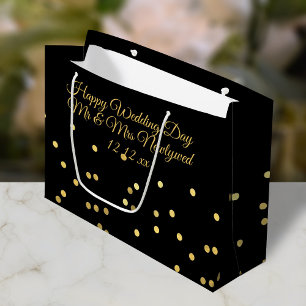 Glücklicher Hochzeitstag Schwarz-Rot-Gold Konfetti Große Geschenktüte