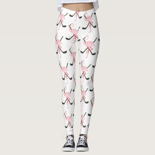 Glücklicher Hockey-Sieg-Flamingo Leggings (Vorderseite)