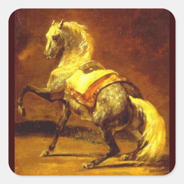 GLÜCKLICHER HORSE, Gelbbraun Quadratischer Aufkleber (Vorderseite)