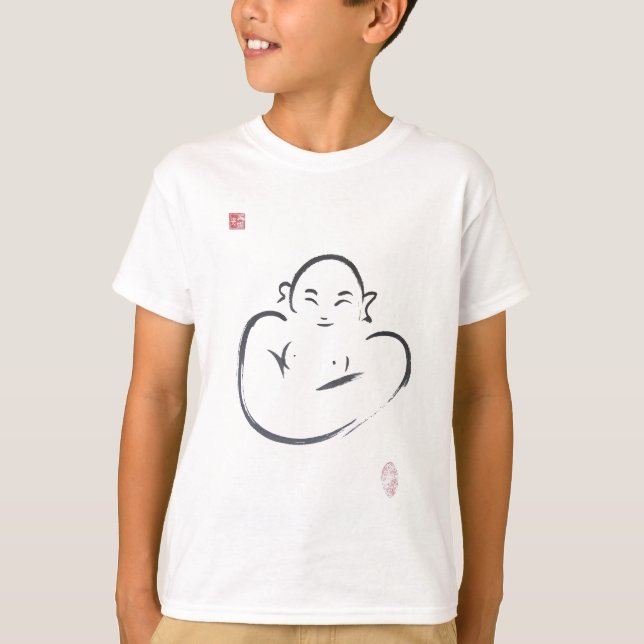 Glücklicher Hotei Buddha Zen-Bürsten-Schlagmann T-Shirt (Vorderseite)