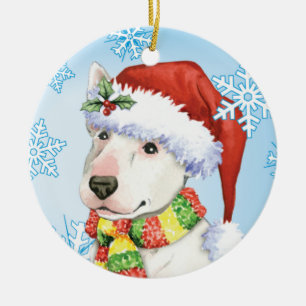 Glücklicher Howliday Bullterrier Keramikornament