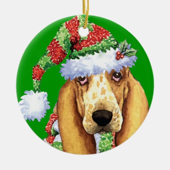 Glücklicher Howliday Dachshund Keramik Ornament (Vorne)