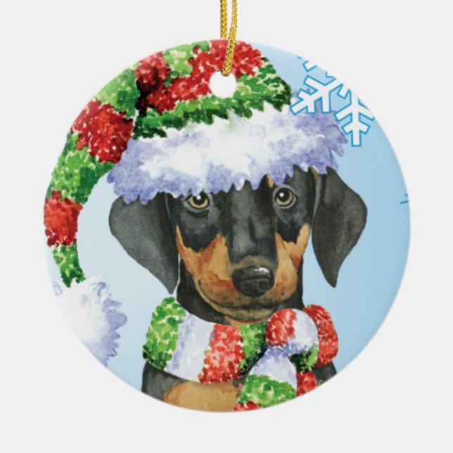 Glücklicher Howliday Dobermann Keramik Ornament (Vorne)