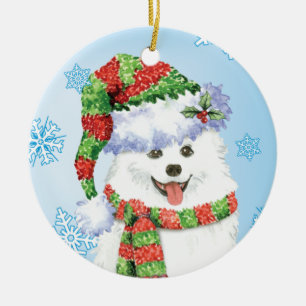 Glücklicher Howliday Eskimohund Keramik Ornament