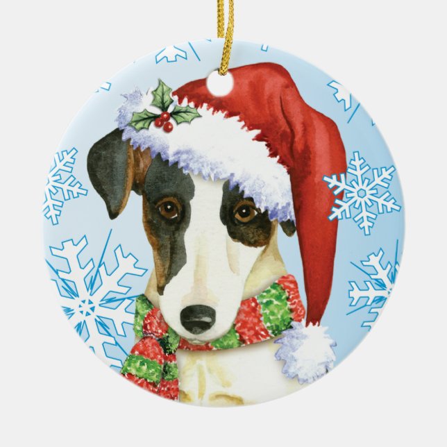 Glücklicher Howliday glatter Foxterrier Keramikornament (Vorne)