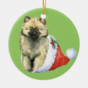 Glücklicher Howliday Keeshond Keramikornament