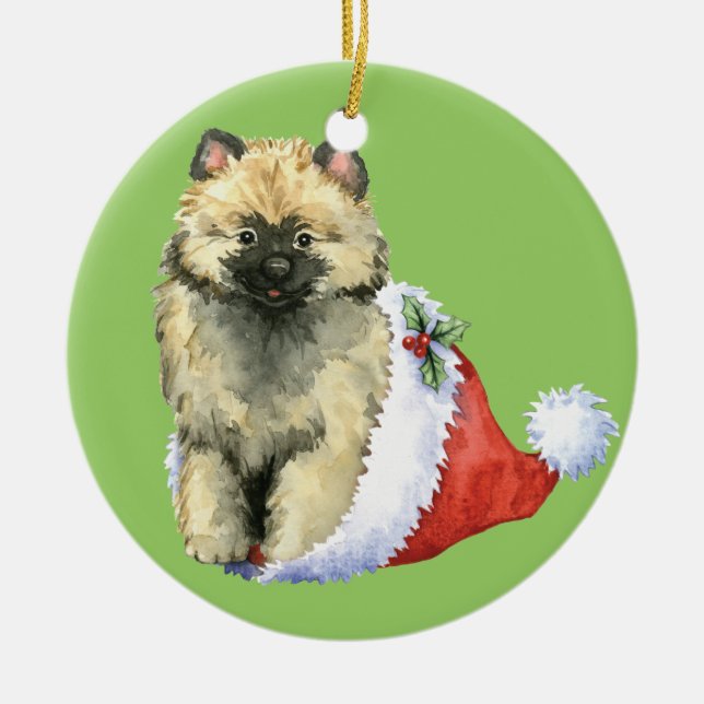 Glücklicher Howliday Keeshond Keramikornament (Vorne)