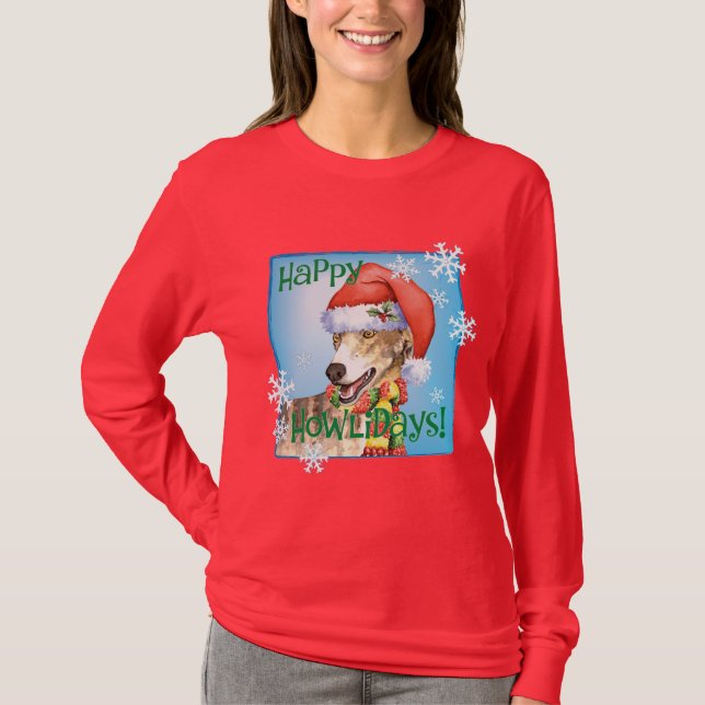 Glücklicher Howliday Windhund T-Shirt (Vorderseite)