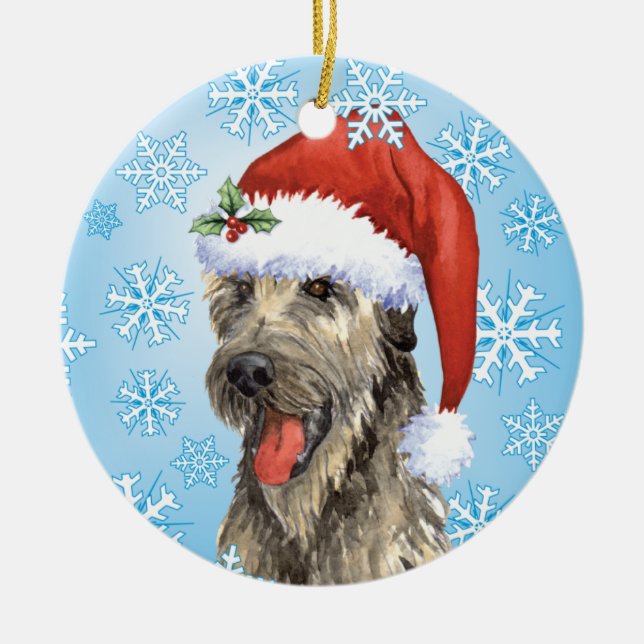 Glücklicher Howlidays irischer Wolfhound Keramikornament (Vorne)