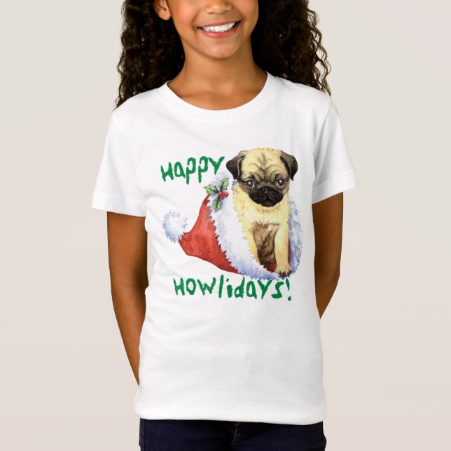 Glücklicher Howlidays Mops T-Shirt (Vorderseite)