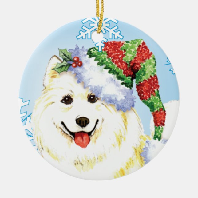 Glücklicher Howlidays Samoyed Keramik Ornament (Vorne)