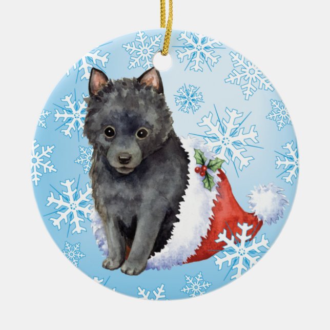 Glücklicher Howlidays Schipperke Keramik Ornament (Vorne)