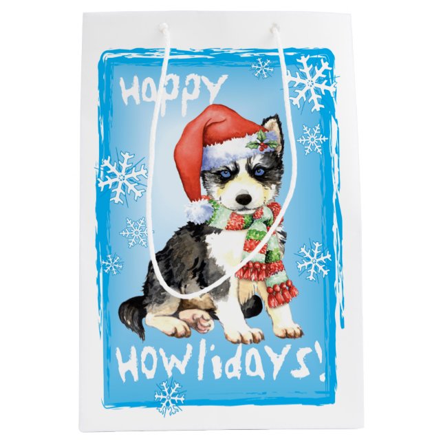 Glücklicher Howlidays Schlittenhund Mittlere Geschenktüte (Vorderseite)