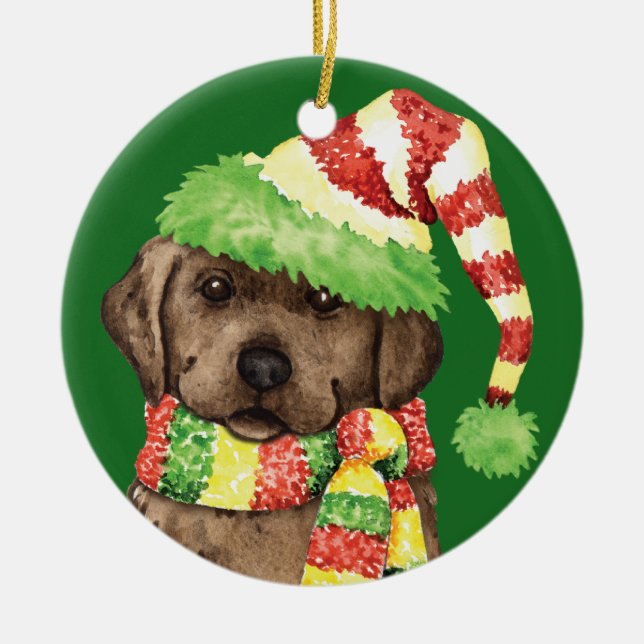 Glücklicher Howlidays Schokoladen-Labrador Keramikornament (Vorne)