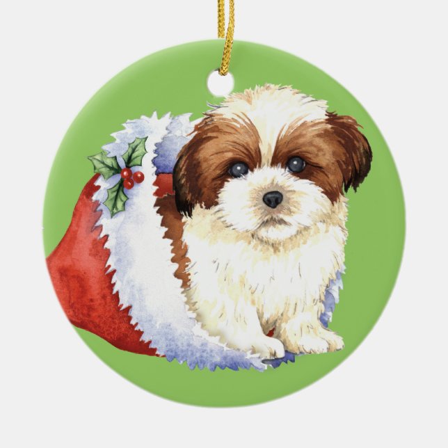 Glücklicher Howlidays Shih Tzu Keramikornament (Vorne)