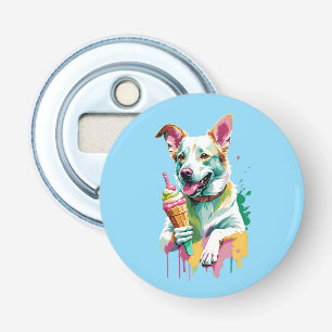 Glücklicher Hund, der ein Eis isst Flaschenöffner