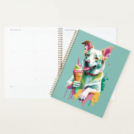 Glücklicher Hund, der ein Eis isst Planer