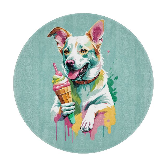 Glücklicher Hund, der ein Eis isst Schneidebrett (Vorderseite)