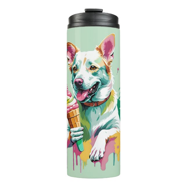 Glücklicher Hund, der ein Eis isst Thermosbecher (Vorderseite)