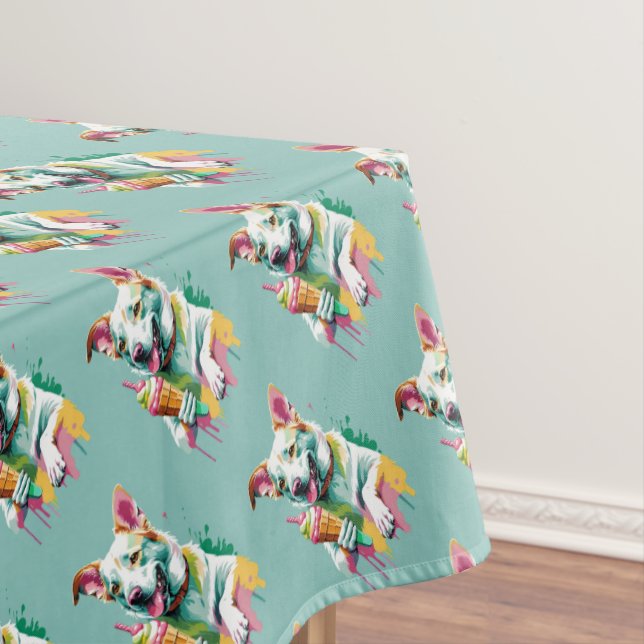 Glücklicher Hund, der ein Eis isst Tischdecke (Beispiel)