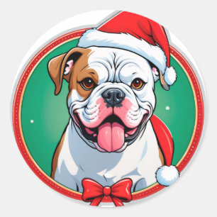 Glücklicher Hund in festlichem Weihnachtskranz Runder Aufkleber