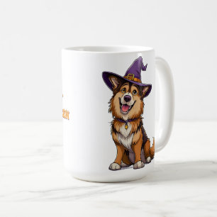 Glücklicher Hund mit einem Hexenhut Kaffeetasse