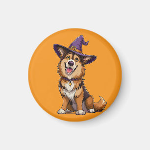 Glücklicher Hund mit einem Hexenhut Magnet