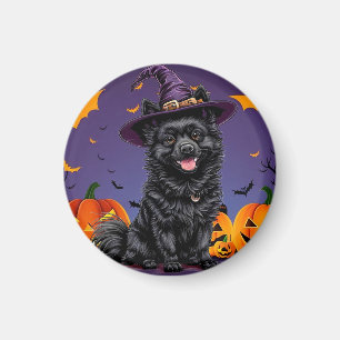 Glücklicher Hund mit einem Hexenhut Magnet