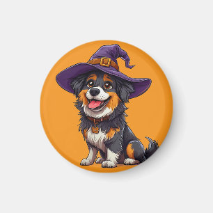 Glücklicher Hund mit einem Hexenhut Magnet