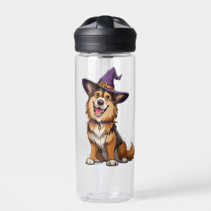 Glücklicher Hund mit einem Hexenhut Trinkflasche