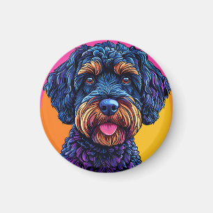 Glücklicher Hund vor farbenfrohem Hintergrund Magnet