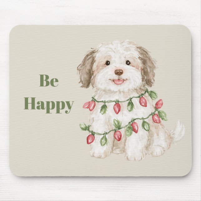 Glücklicher Hund Weihnachtslichter Mousepad (Vorne)