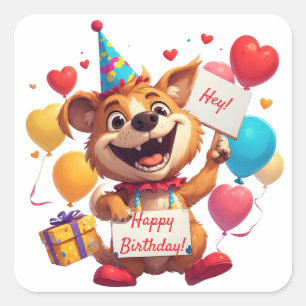Glücklicher Hundegeburtstag mit Luftballons 🎂 Quadratischer Aufkleber