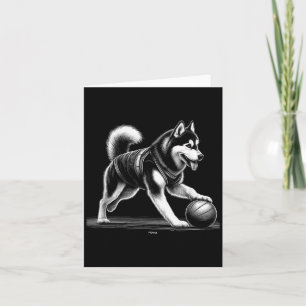 Glücklicher Husky-Hund-Welpe spielt Baseball Karte