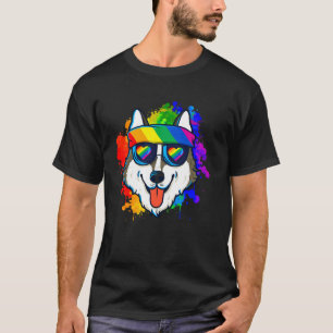 Glücklicher Husky mit Sonnenbrille und Stirnband H T-Shirt