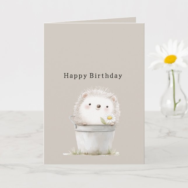 Glücklicher Igel in Eimer Gänseblümchen Geburtstag Karte (Kleine Pflanze)