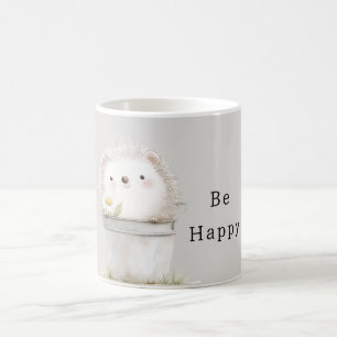 Glücklicher Igel in Eimer mit Gänseblümchen Kaffeetasse