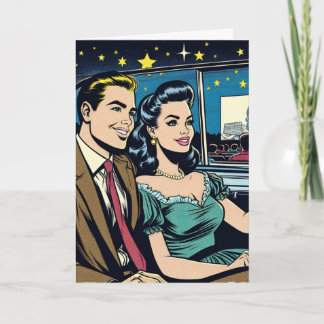 glücklicher Jahrestag | Retro Couple beim Drive-In Karte