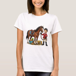 Glücklicher Junger Reiter Mit Schönem Pferd Cartoo T-Shirt