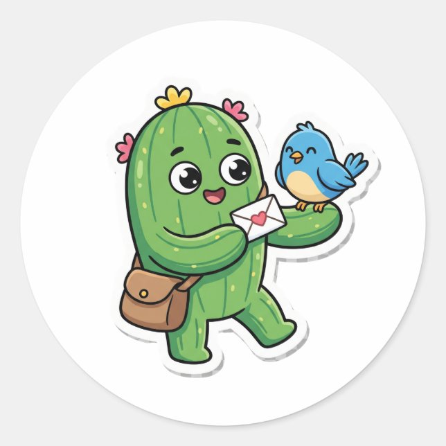 Glücklicher Kaktus Briefträger Süßer Sticker (Vorderseite)