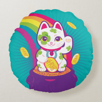 Glücklicher Katze Maneki Neko viel Glück-Topf Gold Rundes Kissen