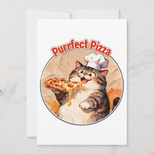 Glücklicher Katzenchef mit Pizza Einladung