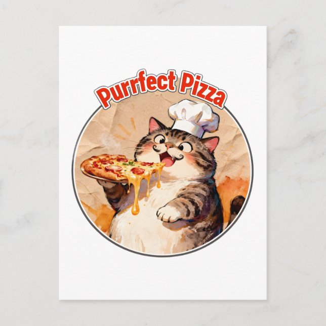 Glücklicher Katzenkoch mit Pizza Postkarte (Vorderseite)