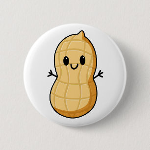 Glücklicher Kawaii-Erdnuss-Cartoon – Süße lächelnd Button