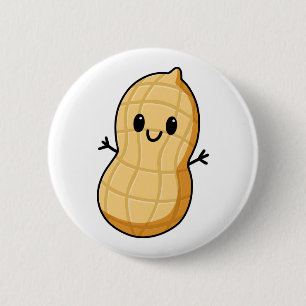 Glücklicher Kawaii-Erdnuss-Cartoon – Süße lächelnd Button