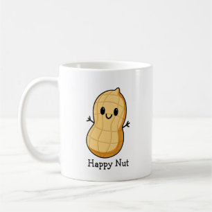 Glücklicher Kawaii-Erdnuss-Cartoon – Süße lächelnd Kaffeetasse