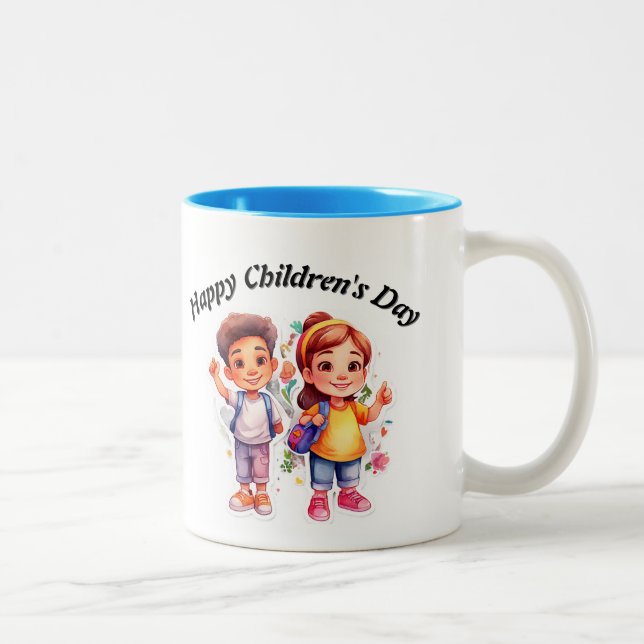 Glücklicher Kindertag Zweifarbige Tasse (Rechts)
